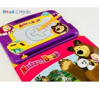 Disney Masha & the Bear Read & Doodle - Learning resources for kids, a magnetic drawing pad, an easy-to-use pen, 22-page board book for reading and drawing