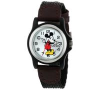 Disney MCK620 Women's Mickey Mouse Moving Hands Silver Dial Black Leather and Nylon Strap Watch