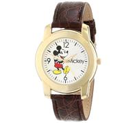 Disney MCK622 Men's Mickey Mouse Gold Tone Brown Leather Strap Silver Dial Watch