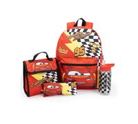 Disney Cars Lightning McQueen Red 4 Piece Backpack Set | Boys School Rucksack with Lunch Bag, Pencil Case & Water Bottle Merch