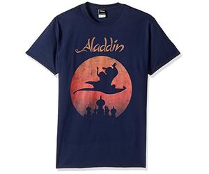 Disney Men's Aladdin Sunset Logo Poster Graphic T-Shirt, Navy, Medium