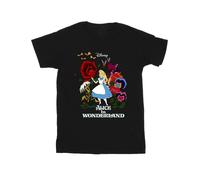 Disney Mens Alice In Wonderland Flowers T-Shirt - Black - Black - 3XL