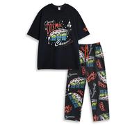 Disney Toy Story Aliens Men's Black Short Sleeve Long Leg Pyjama Set | Retro Cosmic Cheese Print Nightwear | Comfortable Sleeping Loungewear Merch - Small