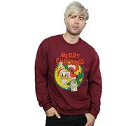 Disney Men's Donald Duck Merry Christmas Sweatshirt Burgundy Large