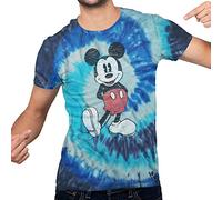 Disney Men's Full Size Mickey Mouse Distressed Look T-Shirt, Premium Spiral Wash Blue, 3XL