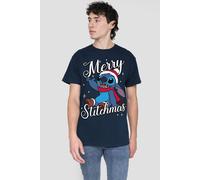 Disney Men's Merry Stitchmas Scarf T-Shirt in Navy | Size: Small Disney Navy S