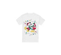 Disney Mens Mickey & Minnie Mouse Kiss Christmas T-Shirt - White - White - XL