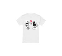 Disney Mens Mickey & Minnie Mouse Kiss Sketch Valentine`s Day T-Shirt (White) Cotton - Size Large