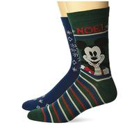 Disney mens Mickey Mouse Holiday 2 Pack Crew Socks, Green Multi, 9-13 UK