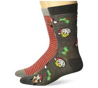 Disney Men's Mickey Mouse Holiday 2 Pack Crew Socks, Red Assorted, 9-13 UK