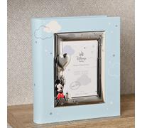 Disney Men's Mickey Mouse Silver 999 Plated Album With Frame 8x10" - Faux Leather in Light Blue Disney Light Blue