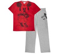 Disney Mens Mickey Sketch Long Pyjamas Set, Red, S-4XL
