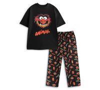 Disney Muppets Animal Men's Short Sleeve Long Leg Pyjama Set | Black & Red Cartoon Sleepwear | Relaxation Loungewear for Bedtime & Lounging | Muppets Merch - Small