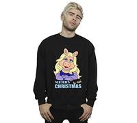 Disney Men's Muppets Miss Piggy Queen of Holidays Sweatshirt Black Medium