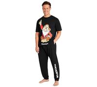 Disney Mens Pyjamas Jack Skellington Donald Duck Grumpy Men's Nightwear Set T-Shirt Long Bottoms PJs M-3XL Loungewear (Black Grumpy, L)