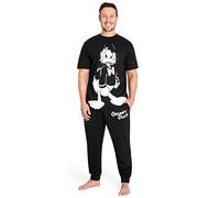 Disney Mens Pyjamas Jack Skellington Donald Duck Grumpy Men's Nightwear Set T-Shirt Long Bottoms PJs M-3XL Loungewear (Black Donald Duck, L)