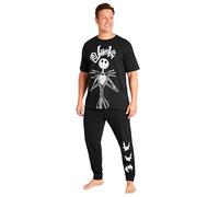 Disney Mens Pyjamas Jack Skellington Donald Duck Grumpy Men's Nightwear Set T-Shirt Long Bottoms PJs M-3XL Loungewear (Black Jack, 3XL)