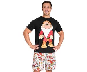 Disney Mens Short Pyjamas Set, Soft Breathable Lounge Wear - Gifts for Dads (Black/Grey, S)