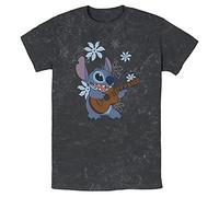 Disney Men's Stitch Flowers T-Shirt, Black, Large