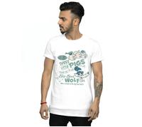 Disney Men's Three Little Pigs Who´s Afraid Of The Big Bad Wolf T-Shirt in White | Size: Small Disney White S