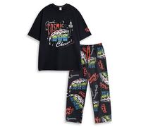 Disney Toy Story Aliens Men's Black Short Sleeve Long Leg Pyjama Set | Retro Cosmic Cheese Print Nightwear | Comfortable Sleeping Loungewear Merch - Medium