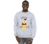 Disney Men's Winnie The Pooh Happy Christmas Holly Sweatshirt Sport Grey XXXX-Large