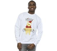 Disney Men's Winnie The Pooh Happy Christmas Holly Sweatshirt White Medium