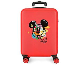 Disney Mickey All Smile Valise Cabine Multicoloured 38 x 55 x 20 cm Rigide ABS Fermeture à Combinaison Latérale 35L 2 kg 4 Doubles Roues Bagage à Main, red, One Size, Cabin Suitcase
