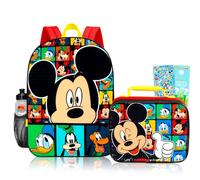 Disney Mickey and Friends Backpack and Lunch Box for Kids - Bundle Backpack, Lunch Bag, Stickers, Water Bottle, More | Mickey Mouse School Bag for Boys Set