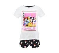 Disney Mickey And Friends T-Shirt and Shorts for Women, Soft Cotton Pyjamas, Set of 2 Minnie Mouse Donald Duck Daisy Pluto and Goofy, White, L
