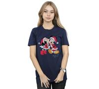 (XL, Navy Blue) Disney Womens/Ladies Mickey And Minnie Christmas Kiss Cotton Boyfriend T-Shirt