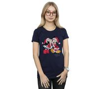 Mickey And Minnie Christmas Kiss Cotton T-Shirt Disney Navy L