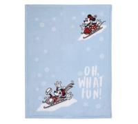 Disney Mickey and Minnie Mouse Blue, White and Red Winter Holiday Oh, What Fun! Snowflakes Photo Op Super Soft Baby Blanket