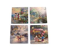 Disney Mickey and Minnie Mouse Glass Coaster - Sweetheart Collection - Thomas Kinkade - Comes with Stylish Modern Wooden Holder