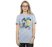 Disney Mickey And Minnie Mouse Pose Cotton Boyfriend T-Shirt In Grey Grey