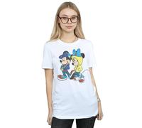 Disney Mickey And Minnie Mouse Pose Cotton Boyfriend T-Shirt In White White