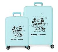 Disney Mickey and Minnie Travel Cabin Suitcase, White, 38 x 55 x 20 cm, Rigid ABS Side Combination Lock, 34L, 2 kg, 4 Double Wheels, Hand Luggage. Joumma Bags