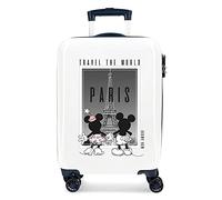 Disney Mickey and Minnie Travel The World Paris Cabin Suitcase White 38 x 55 x 20 cm Rigid ABS Side Combination Lock 34L 2kg 4 Double Wheels Hand Luggage, White, One Size, Cabin Suitcase