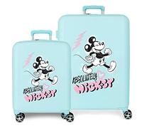 Disney Mickey Friendly Turquoise Suitcase Set 55/70 cm Hard ABS Built-in TSA Closure 88L 6.8 kg 4 Double Wheels Hand Luggage, Blue, One Size, Suitcase Set