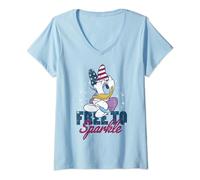 Disney Mickey & Friends Americana Daisy Duck Sparkle V-Neck T-Shirt