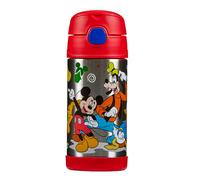 Thermos - Mickey & Friends Water Bottle (355ml) - BPA Free, Stainless Steel, Spill Proof, Pop-Up Straw, Disney Kids Flask with Personalised Name Labels & Carry Handle for 12-Hour Cold Drinks