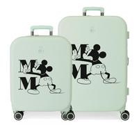 Disney Mickey Happiness Green Suitcase Set 55/70 cm Rigid ABS Integrated TSA Closure 116L 7.54 kg 4 Double Wheels Hand Luggage