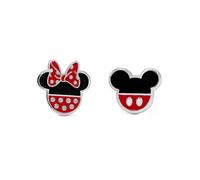 Disney Mickey & Minnie Mouse Red & Black Silver Plated Enamel Filled Earrings Silver