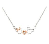Disney Mickey & Minnie Sparkling Stone Heart Charm Silver Flash Plated Pendant 16'' Necklace