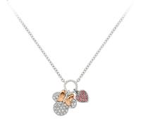 Disney Minnie Rose Gold Pink Sparkling Stone Heart Pendant 16'' Chain Necklace