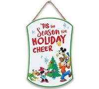 Disney Mickey Mouse and Friends Holiday Cheer Hanging Wood Wall Decor - Cute Mickey Mouse Christmas Sign