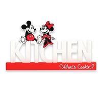 Disney Mickey Mouse and Minnie Mouse Kitchen Table Decor - What's Cookin' Metal Mickey and Minnie Decoration on Red Wood Base