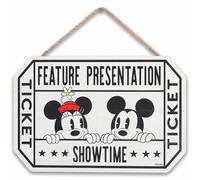 Disney Mickey Mouse and Minnie Movie Ticket Hanging Wood Wall Decor - Fun Movie-Themed Mickey Mouse Sign for Home Decor
