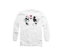 Disney Mickey Mouse & Minnie Sketch Kiss Valentine's Day Long Sleeve T-Shirt, White | Size: Small Disney White S