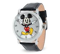 Disney Mickey Mouse Articulating Hands Watch for Men - Classic Mickey Watches for Men, Perfect Inspired Timepiece Him - Stylish Watch with White Dial, Silver Case, Black Leather Strap, Black